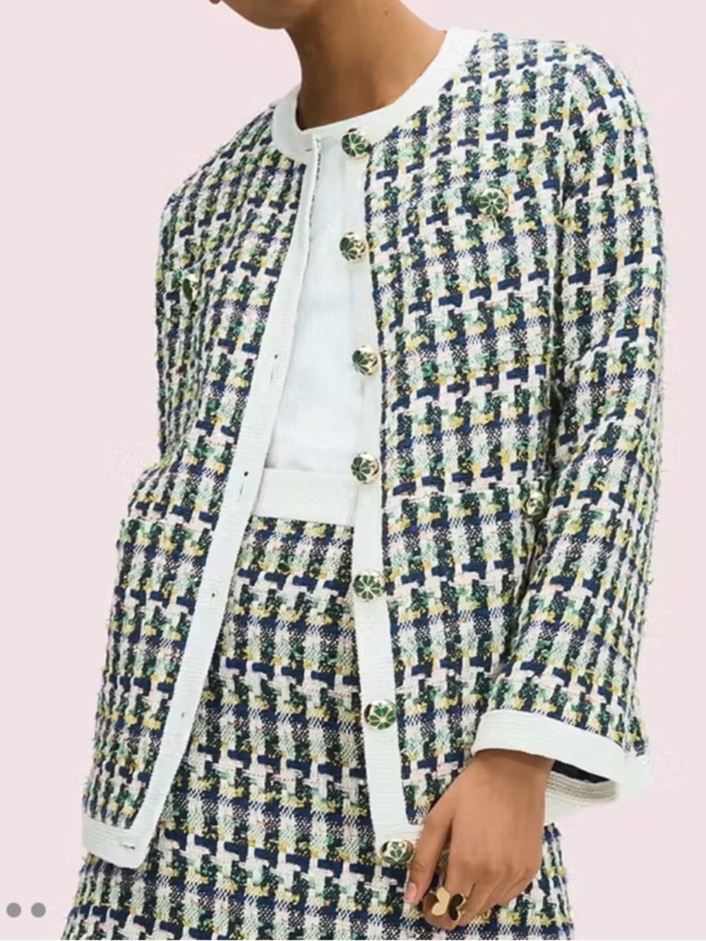 BRAND NEW kate spade Navy, White & Green Tweed Button Jacket WITH TAGS MSRP $548